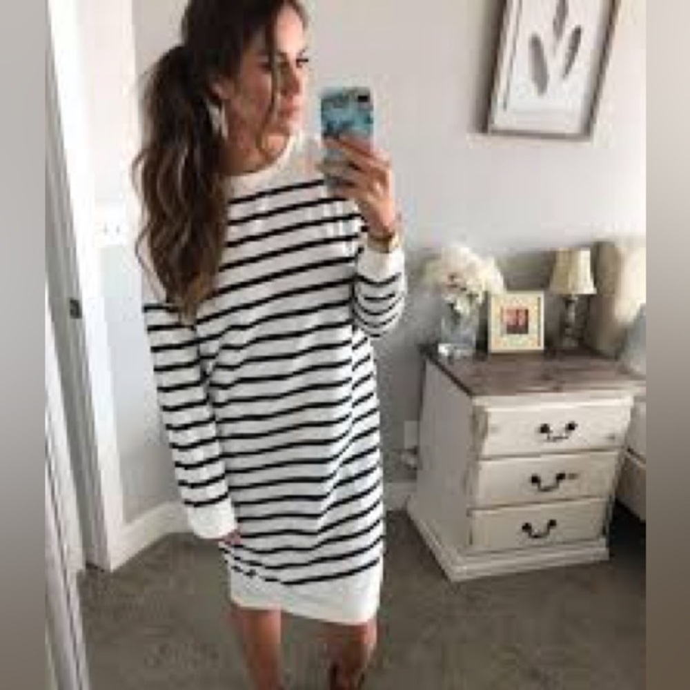Shop Stevie Black and White Striped Midi Dress